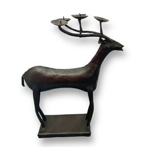Neiman Marcus Reindeer Metal Work Welded Candle Holder Brutalist Antler 14”
